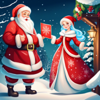 Draw beautiful Christmas cards with Santa Claus and snow Maiden